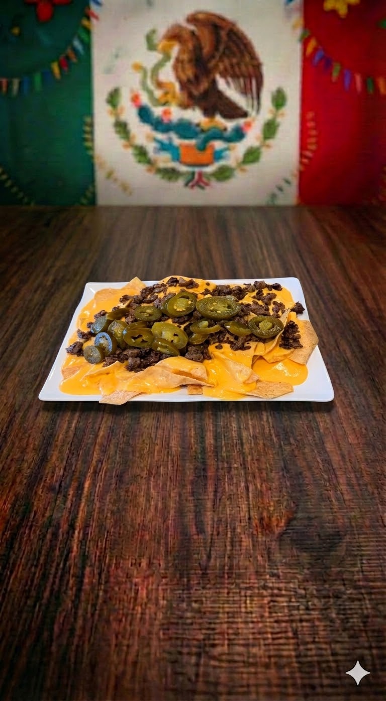 Nachos con Queso, Jalapeño y Carne